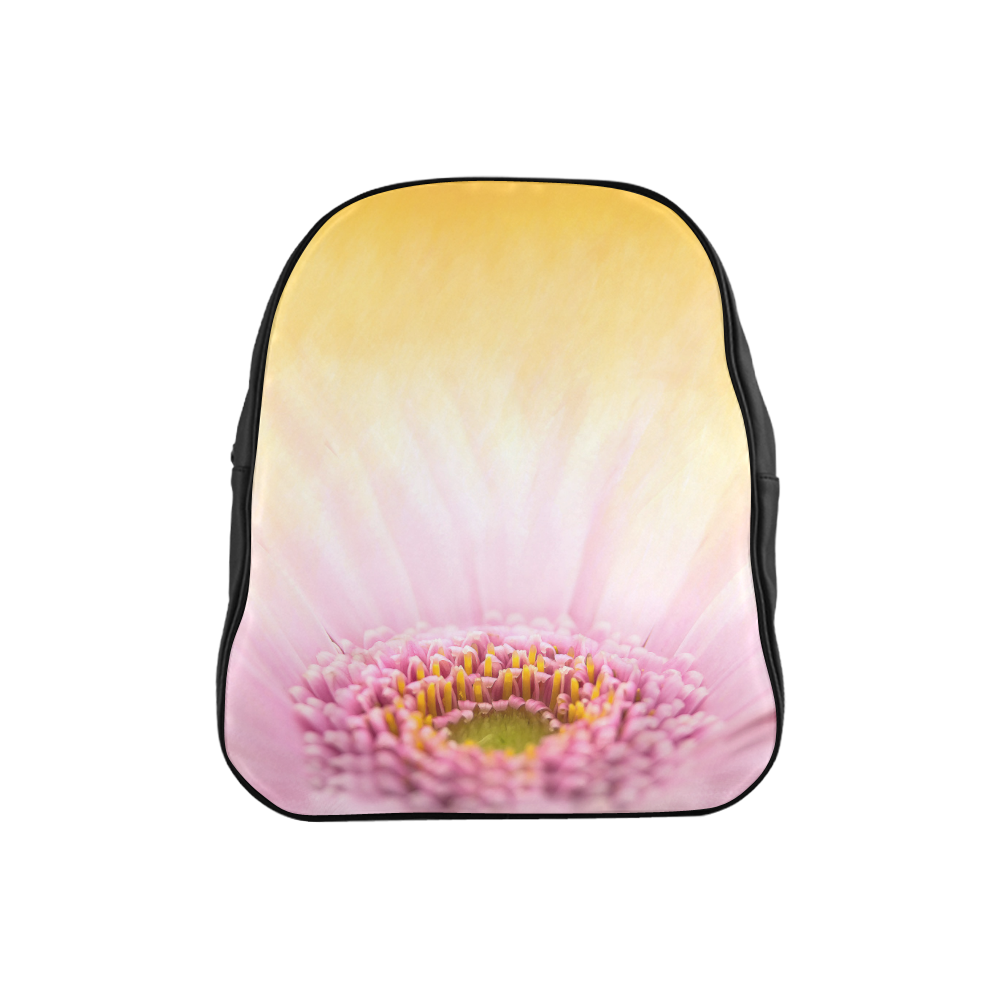 Gerbera Daisy - Pink Flower on Watercolor Yellow School Backpack (Model 1601)(Small)