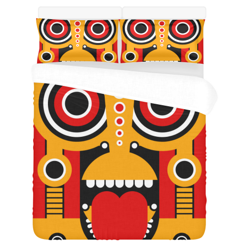 Red Yellow Tiki Tribal 3-Piece Bedding Set