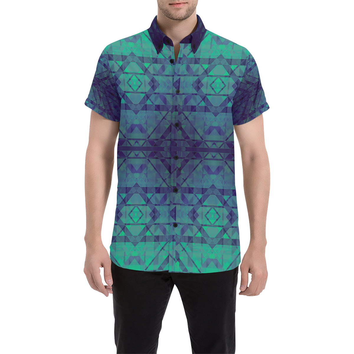 Sci-Fi Dream Blue Geometric Men's All Over Print Short Sleeve Shirt/Large Size (Model T53)