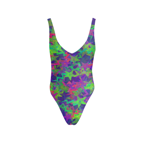 Purple Shooting Stars Sexy Low Back One-Piece Swimsuit (Model S09)