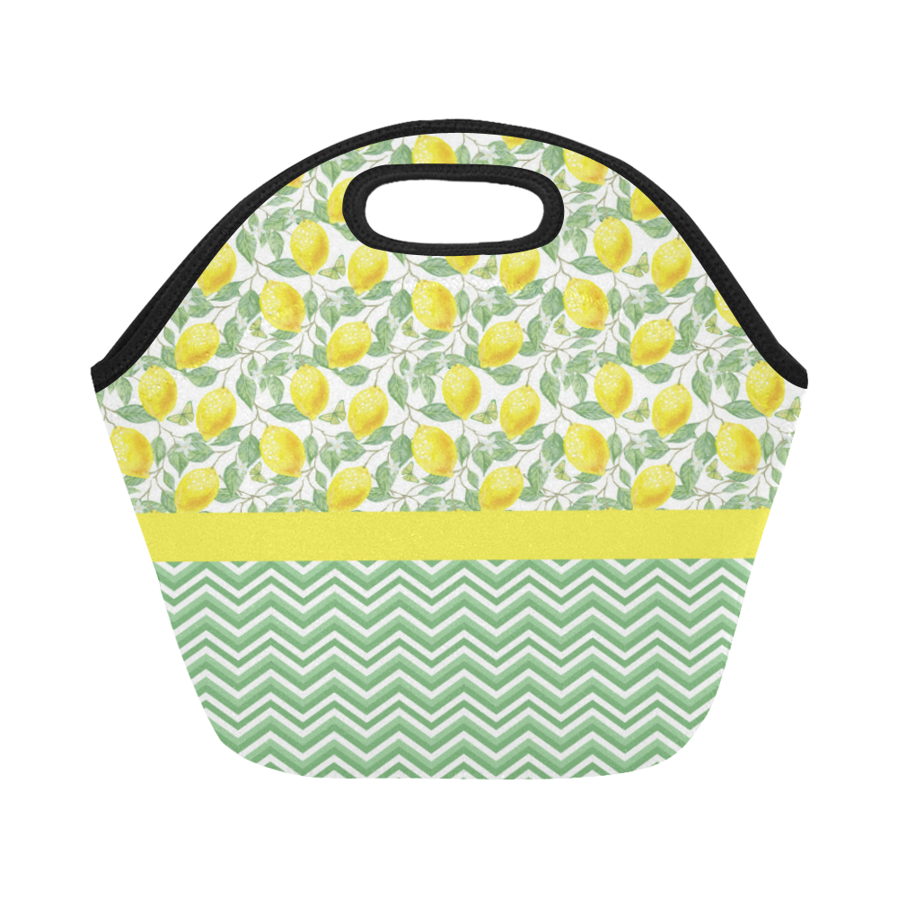 Lemons With Chevron 2 Neoprene Lunch Bag/Small (Model 1669)