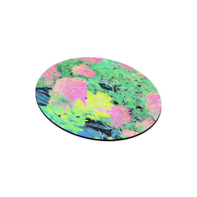 Fluorescent Yellow Smoke Tree with Pink Hydrangeas Round Mousepad