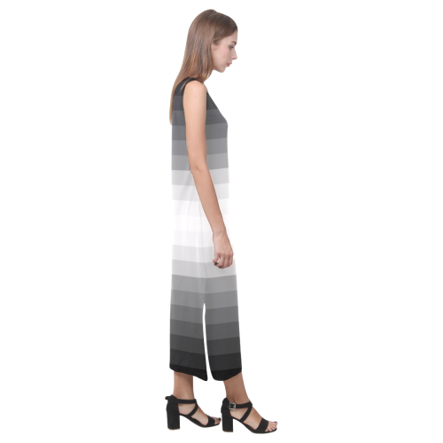 Gray, black, white multicolored stripes Phaedra Sleeveless Open Fork Long Dress (Model D08)