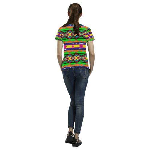 Distorted colorful shapes and stripes All Over Print T-Shirt for Women (USA Size) (Model T40)