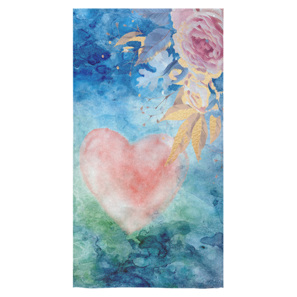 Heart and Flowers - Pink and Blue Bath Towel 30"x56"