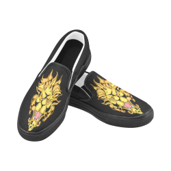 Gold Metallic Lion Black Men's Slip-on Canvas Shoes (Model 019)