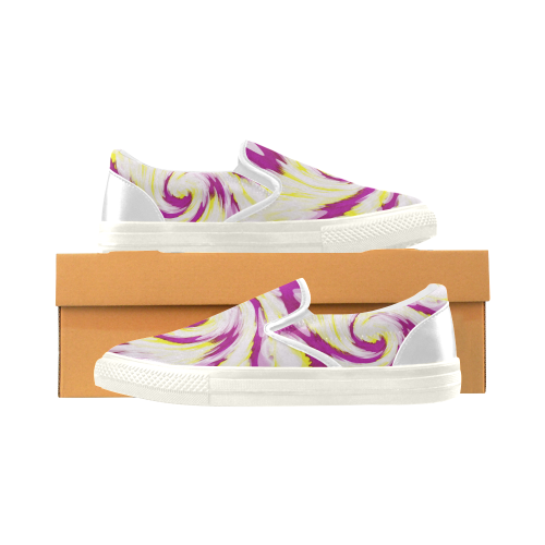 Pink Yellow Tie Dye Swirl Abstract Women's Slip-on Canvas Shoes (Model 019)