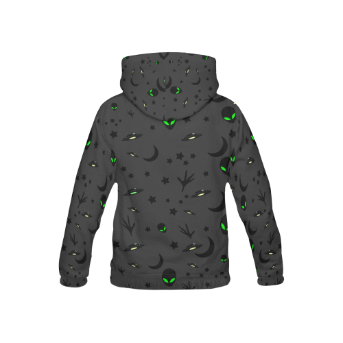 Alien Flying Saucers Stars Pattern on Charcoal All Over Print Hoodie for Kid (USA Size) (Model H13)