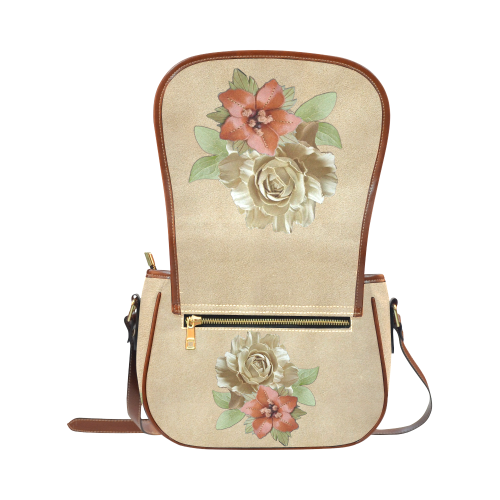 flowers in leather on suede Saddle Bag/Small (Model 1649) Full Customization