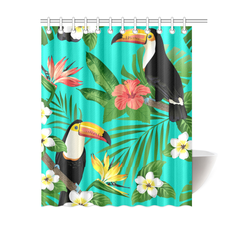 Toucan And Tropical Flowers Pattern Shower Curtain 60"x72"