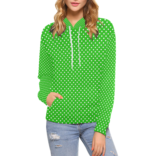 Green polka dots All Over Print Hoodie for Women (USA Size) (Model H13)