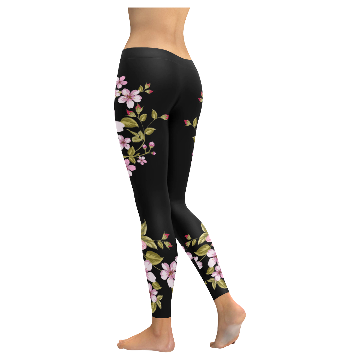 Pure Nature - Summer Of Pink Roses 1 Women's Low Rise Leggings (Invisible Stitch) (Model L05)