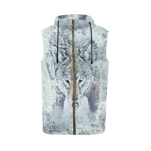 Snow Wolf All Over Print Sleeveless Zip Up Hoodie for Men (Model H16)