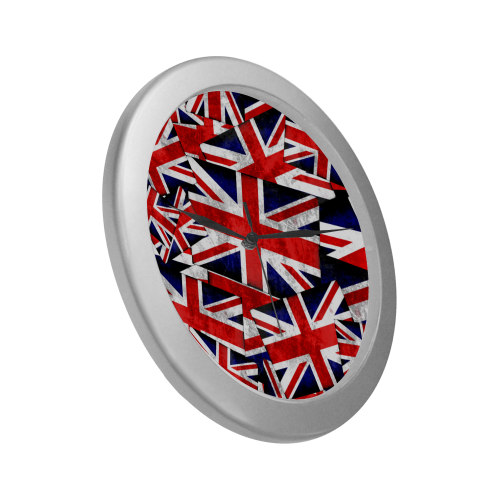 Union Jack British UK Flag Silver Color Wall Clock
