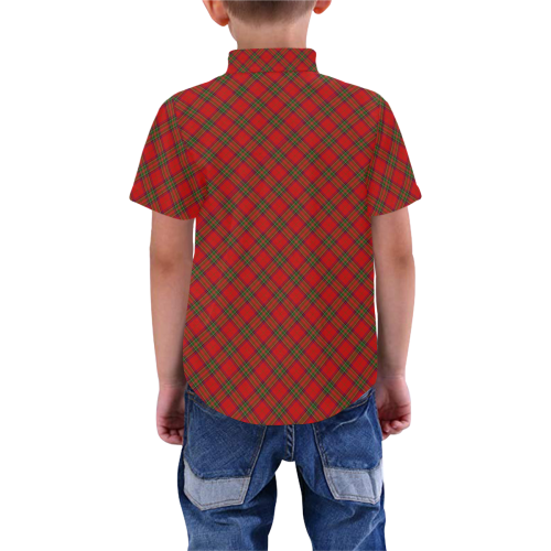 Red Tartan Plaid Pattern Boys' All Over Print Short Sleeve Shirt (Model T59)