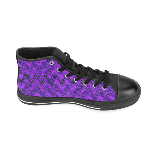 Purple and Black Waves pattern design High Top Canvas Women's Shoes/Large Size (Model 017)