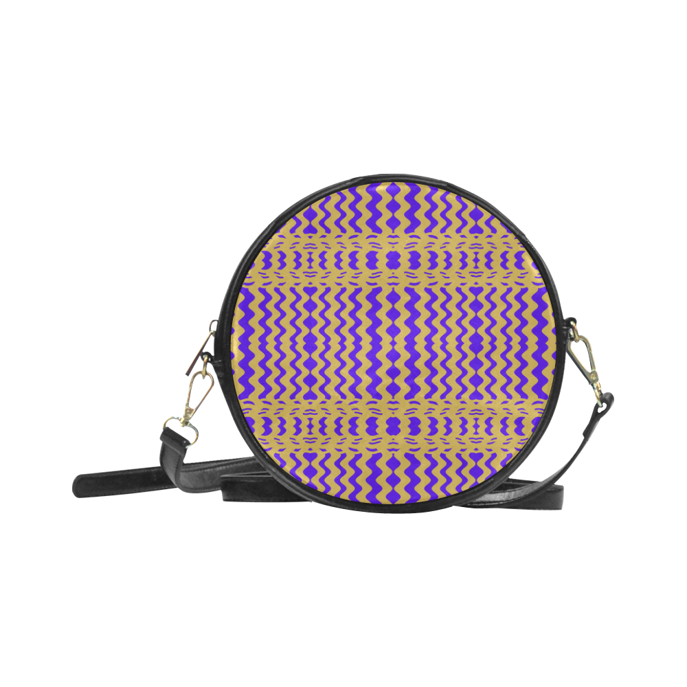 Purple Yellow Modern  Waves Lines Round Sling Bag (Model 1647)