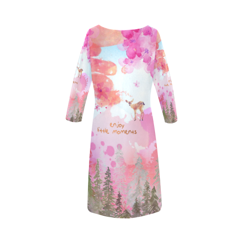 Little Deer in the Magic Pink Forest Round Collar Dress (D22)