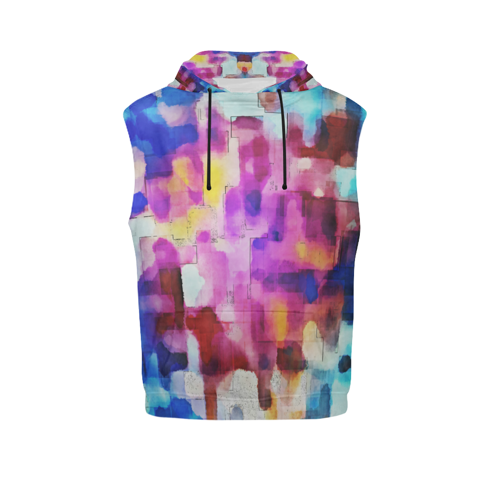 Blue pink watercolors All Over Print Sleeveless Hoodie for Women (Model H15)