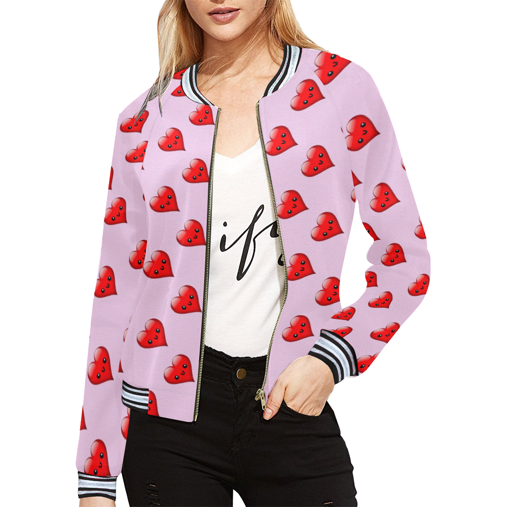 kawai hearts All Over Print Bomber Jacket for Women (Model H21)
