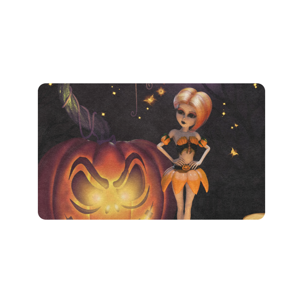 Halloween, girl with pumpkin Doormat 30"x18" (Black Base)