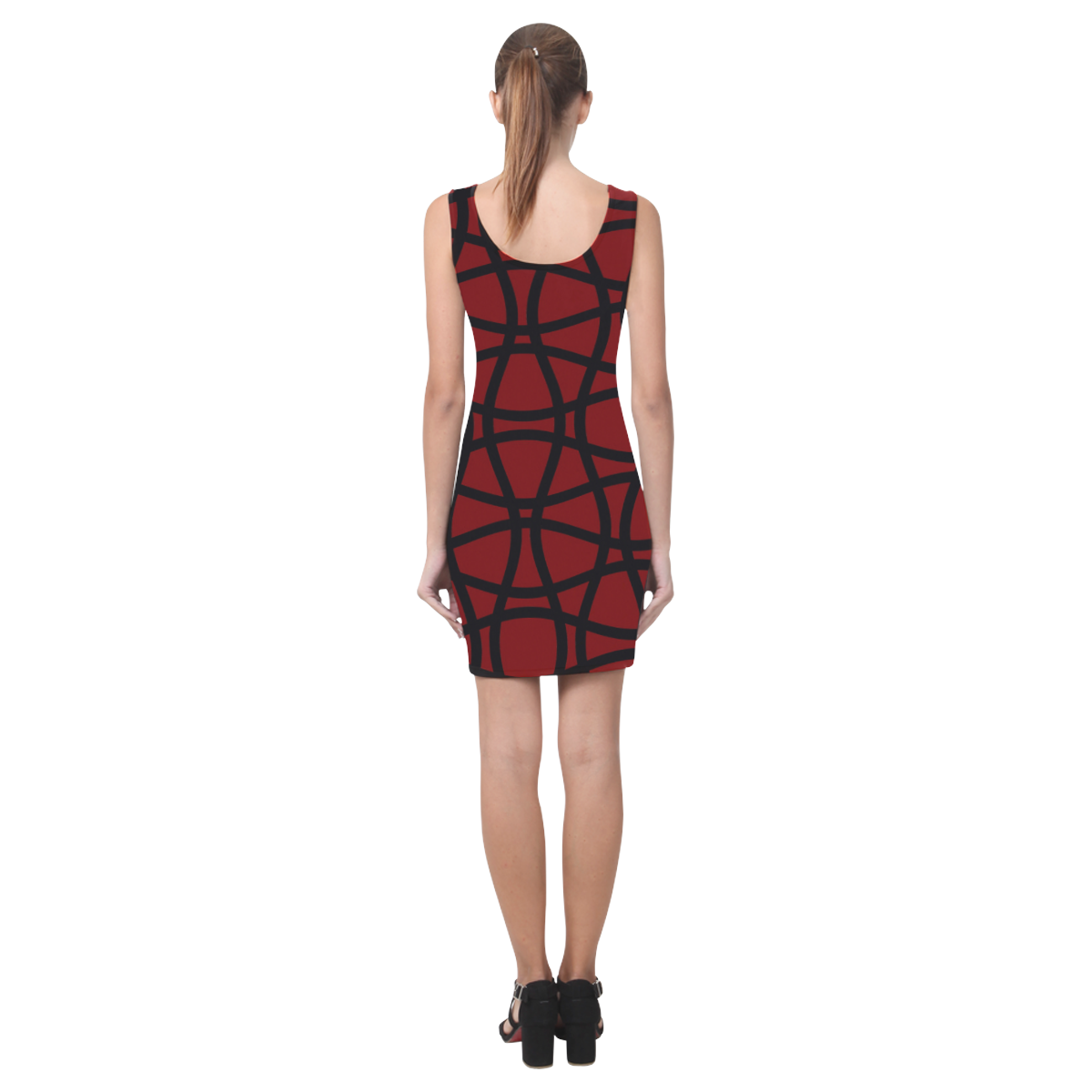 Crimson and black pattern Medea Vest Dress (Model D06)