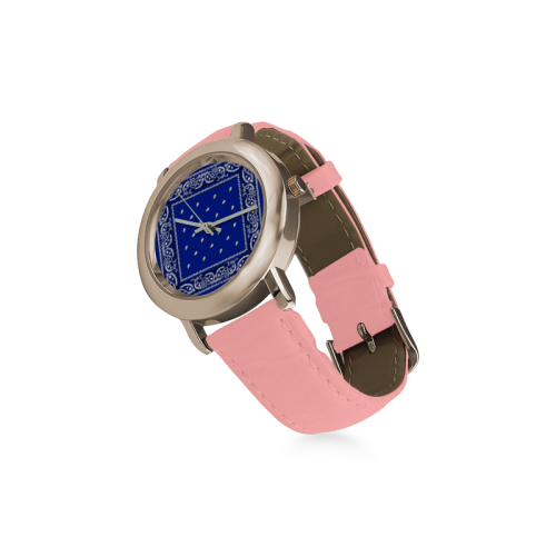 KERCHIEF PATTERN BLUE Women's Rose Gold Leather Strap Watch(Model 201)