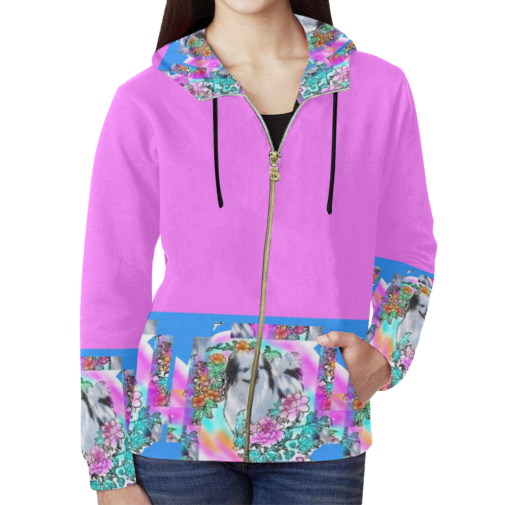 japanese chins for hoodie All Over Print Full Zip Hoodie for Women (Model H14)