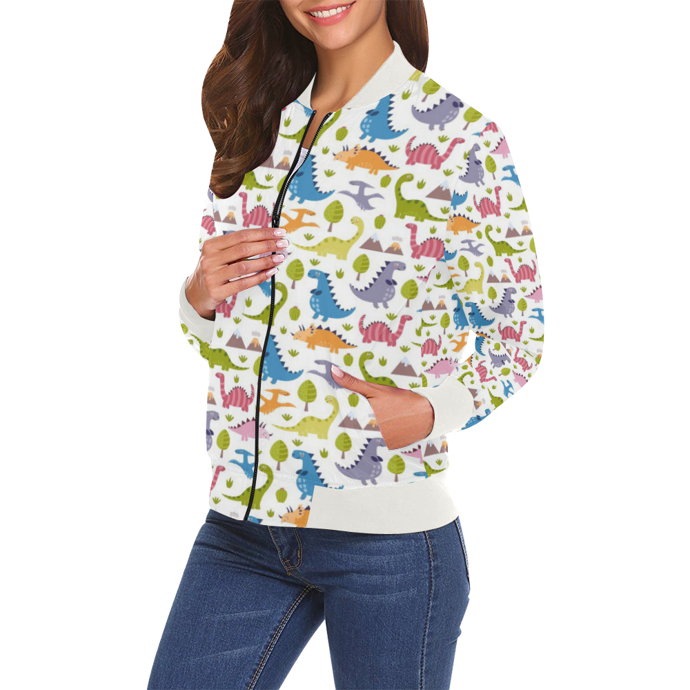 Dinosaur Pattern All Over Print Bomber Jacket for Women (Model H19)