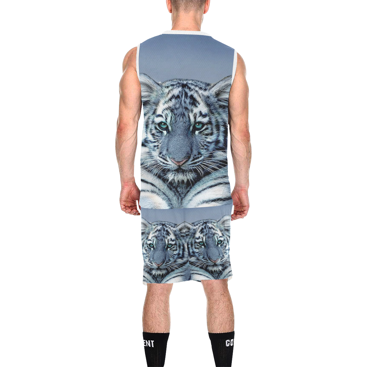 Blue White Tiger All Over Print Basketball Uniform
