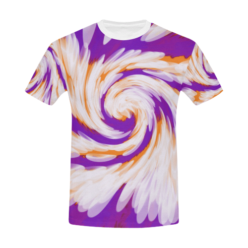 Purple Orange Tie Dye Swirl Abstract All Over Print T-Shirt for Men/Large Size (USA Size) Model T40)