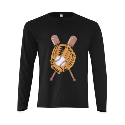 Sports Baseball Glove And Bat on Black Sunny Men's T-shirt (long-sleeve) (Model T08)