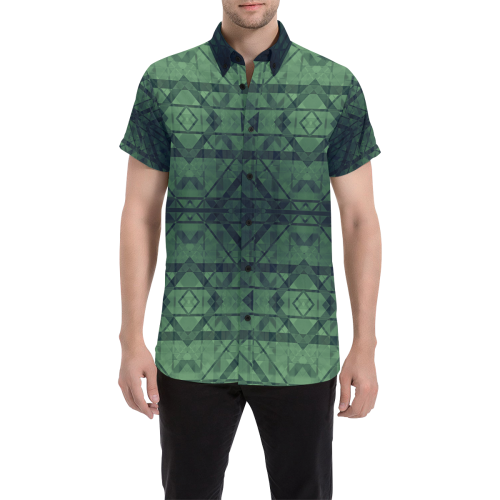 Sci-Fi Green Monster  Geometric design Men's All Over Print Short Sleeve Shirt/Large Size (Model T53)