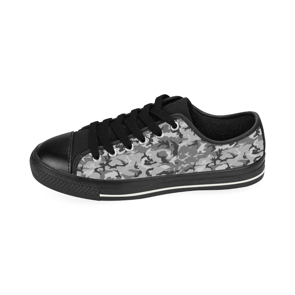Woodland Urban City Black/Gray Camouflage Low Top Canvas Shoes for Kid (Model 018)