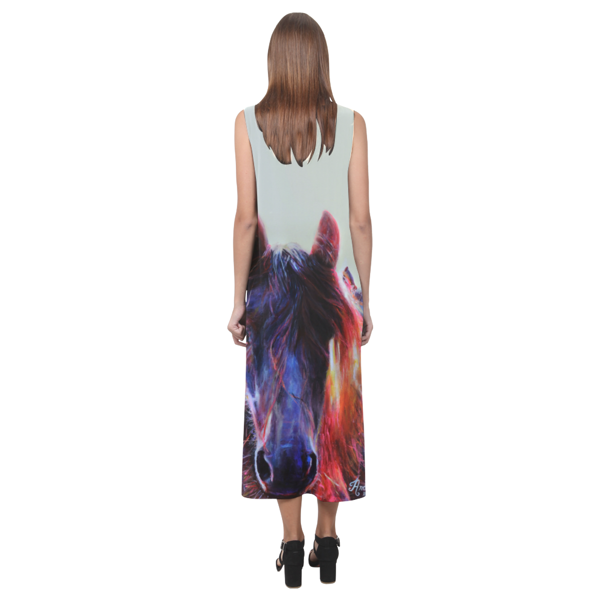Wild Painted Horse Phaedra Sleeveless Open Fork Long Dress (Model D08)