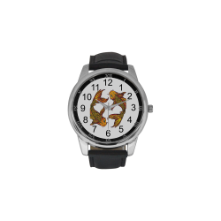 Brillant Koi Fish Men's Leather Strap Large Dial Watch(Model 213)
