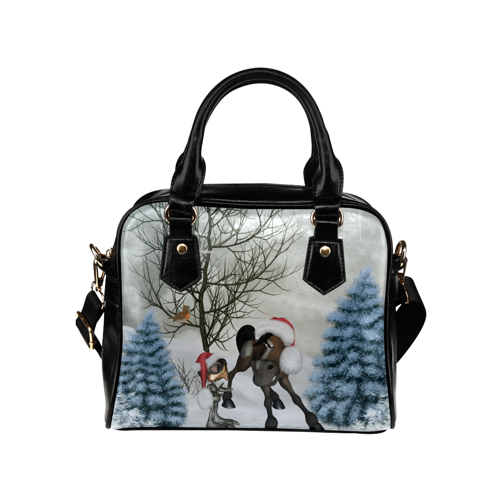 Christmas cute bird and horse Shoulder Handbag (Model 1634)