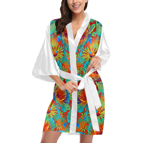 bright tropical floral Kimono Robe