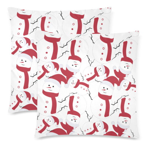 Snowman CHRISTMAS Pattern WHITE Custom Zippered Pillow Cases 18"x 18" (Twin Sides) (Set of 2)
