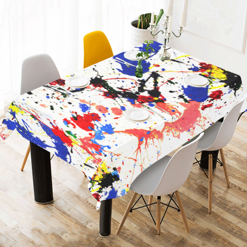 Blue and Red Paint Splatter Cotton Linen Tablecloth 60" x 90"