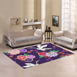 7'x5' Large Area Rug Decorative Purple Kimono Floral Crane Motif Area Rug7'x5'