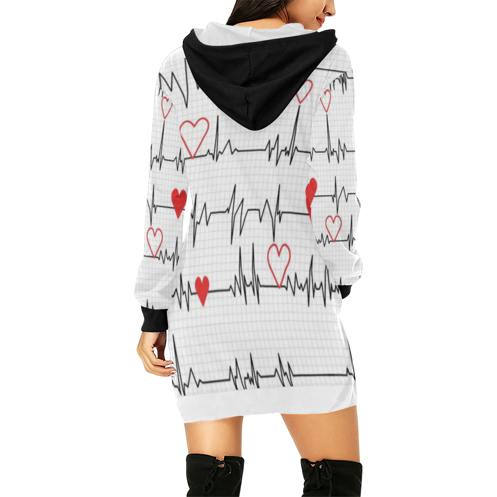 Ekg Hoodie All Over Print Hoodie Mini Dress (Model H27)