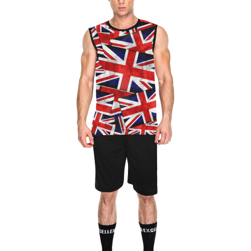 Union Jack British UK Flag  - Black All Over Print Basketball Uniform