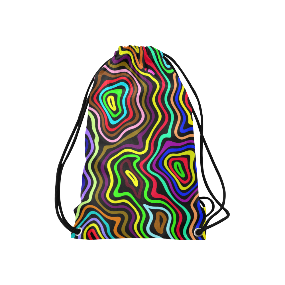 Multicolored Wavy Line Pattern Small Drawstring Bag Model 1604 (Twin Sides) 11"(W) * 17.7"(H)