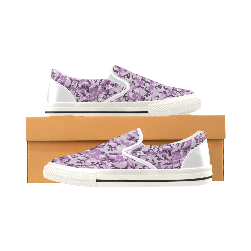 Woodland Pink Purple Camouflage Slip-on Canvas Shoes for Kid (Model 019)