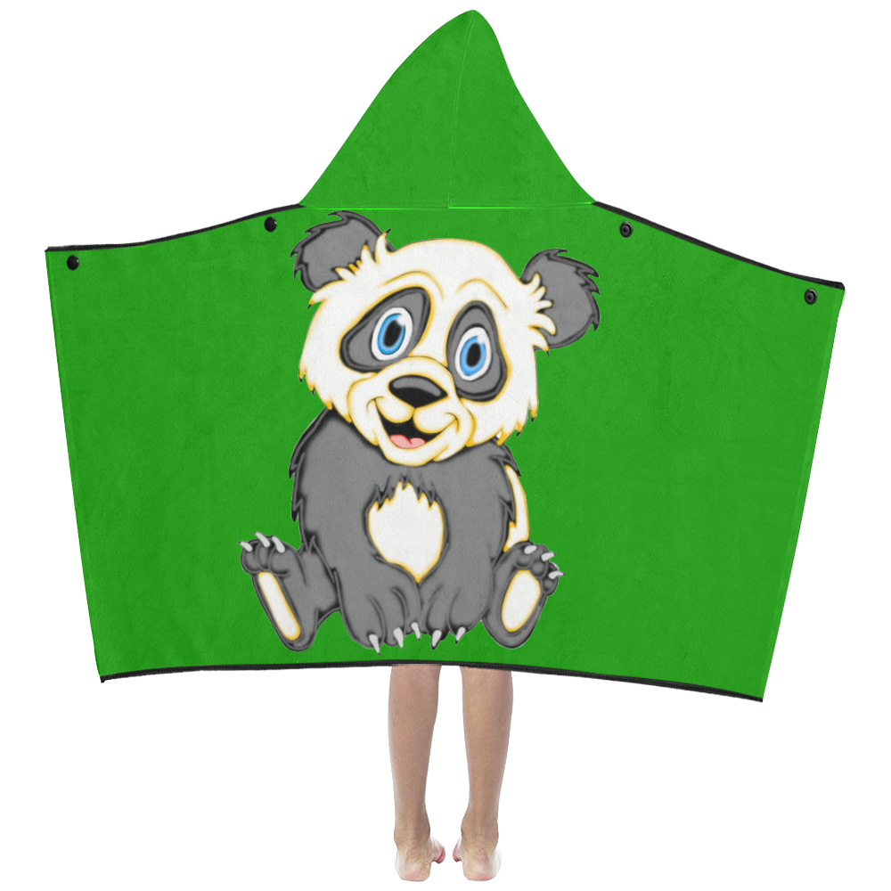 Smiling Panda Green Kids' Hooded Bath Towels