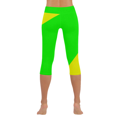 Bright Neon Yellow / Green Women's Low Rise Capri Leggings (Invisible Stitch) (Model L08)