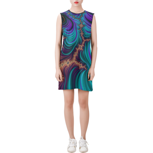 gorgeous Fractal 177 B by JamColors Sleeveless Round Neck Shift Dress (Model D51)