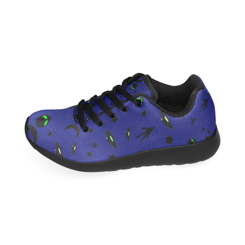 Alien Flying Saucers Stars Pattern (Black Laces) Women's Running Shoes/Large Size (Model 020)