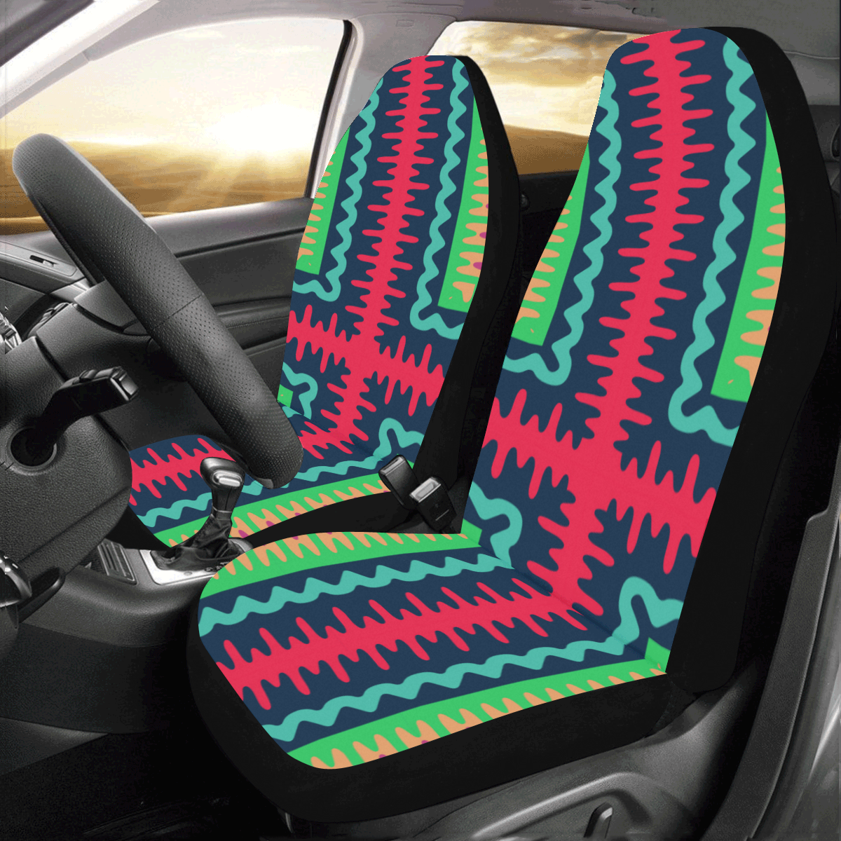 Waves in retro colors Car Seat Covers (Set of 2)